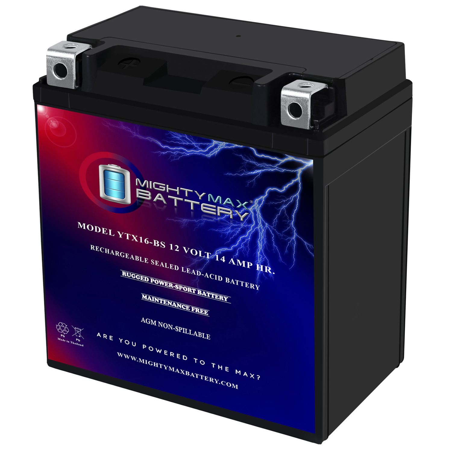Mighty Max YTX16-BS ATV Battery for SUZUKI LT-A700X King Quad 700CC 05-'07 - Picture 1 of 6