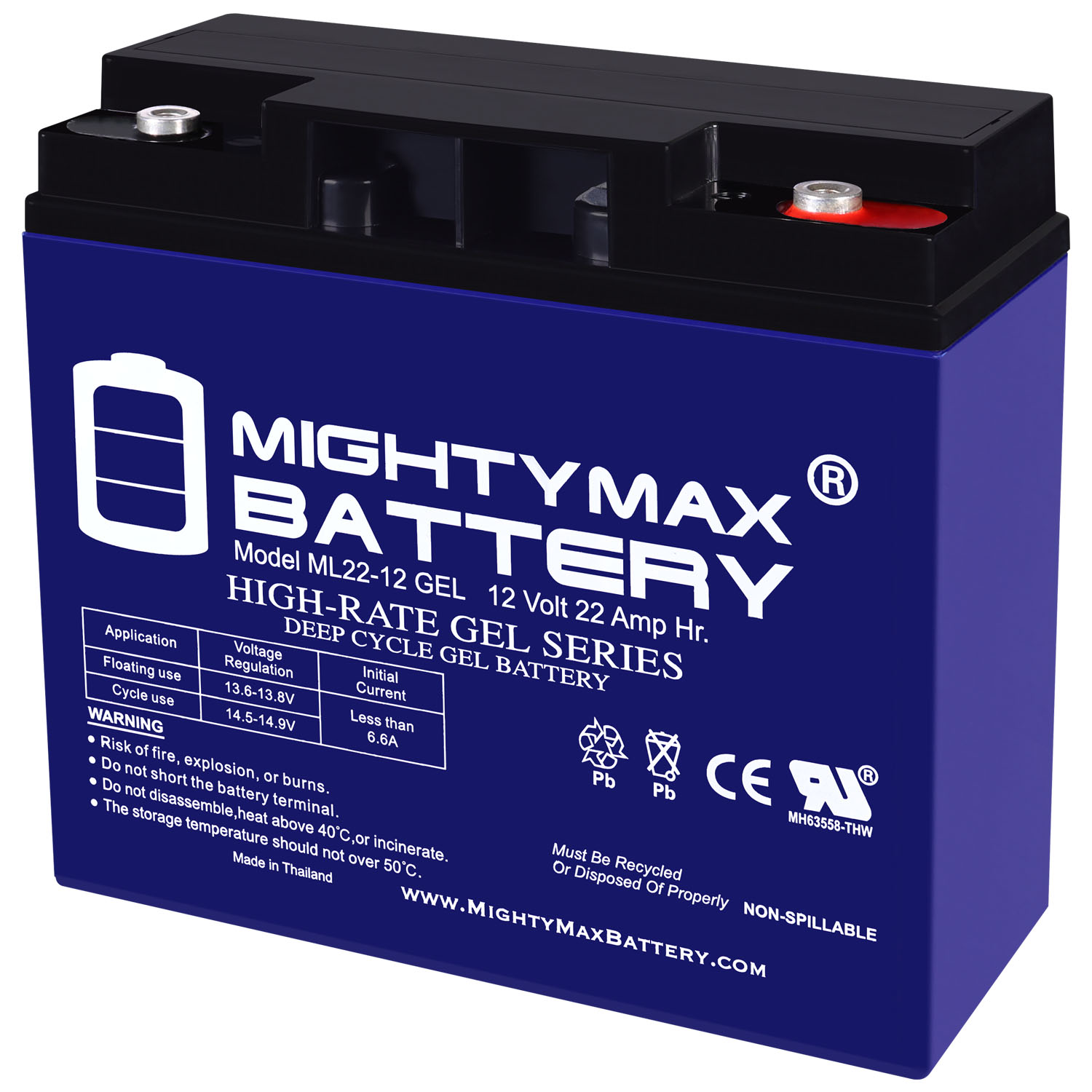 Mighty Max 12V 22AH GEL Battery Replaces 51814 6fm17 6-dzm-20 6-fm-18 lcx1220p - Picture 1 of 6