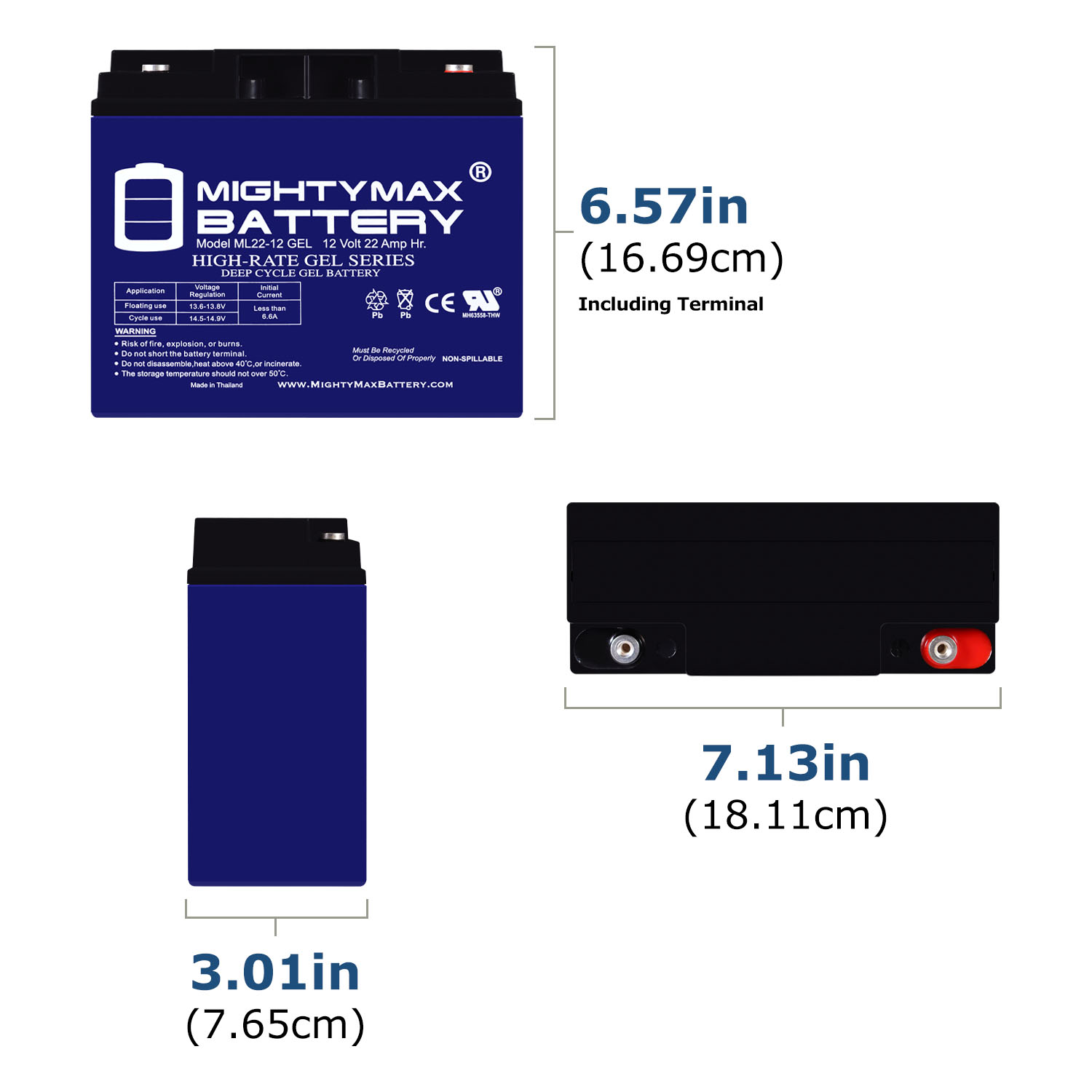 Mighty Max 12V 22AH GEL Battery Replaces 51814 6fm17 6-dzm-20 6-fm-18 lcx1220p - Picture 2 of 6