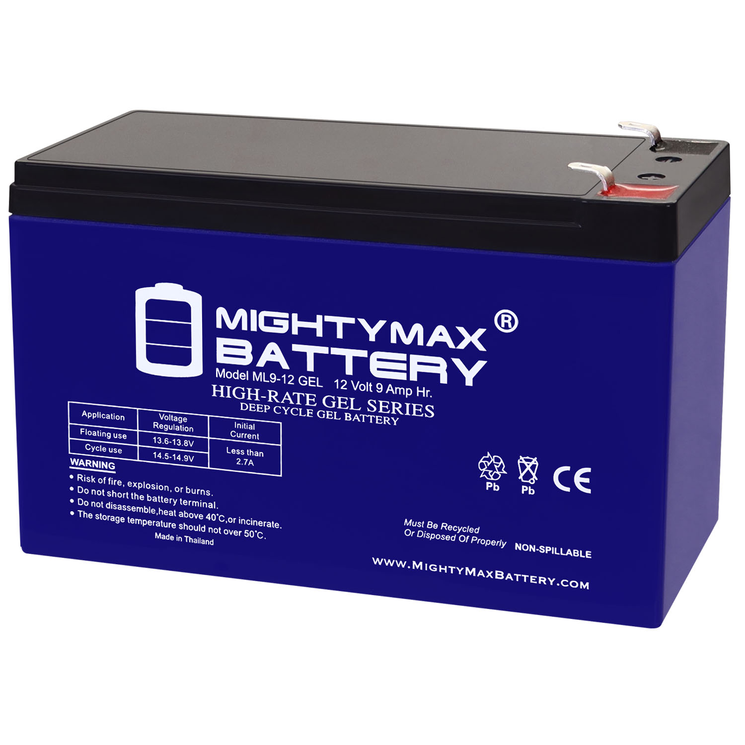 Mighty Max 12V 9AH GEL F2 Replacement Battery Compatible with Razor ZR350 - Picture 1 of 6