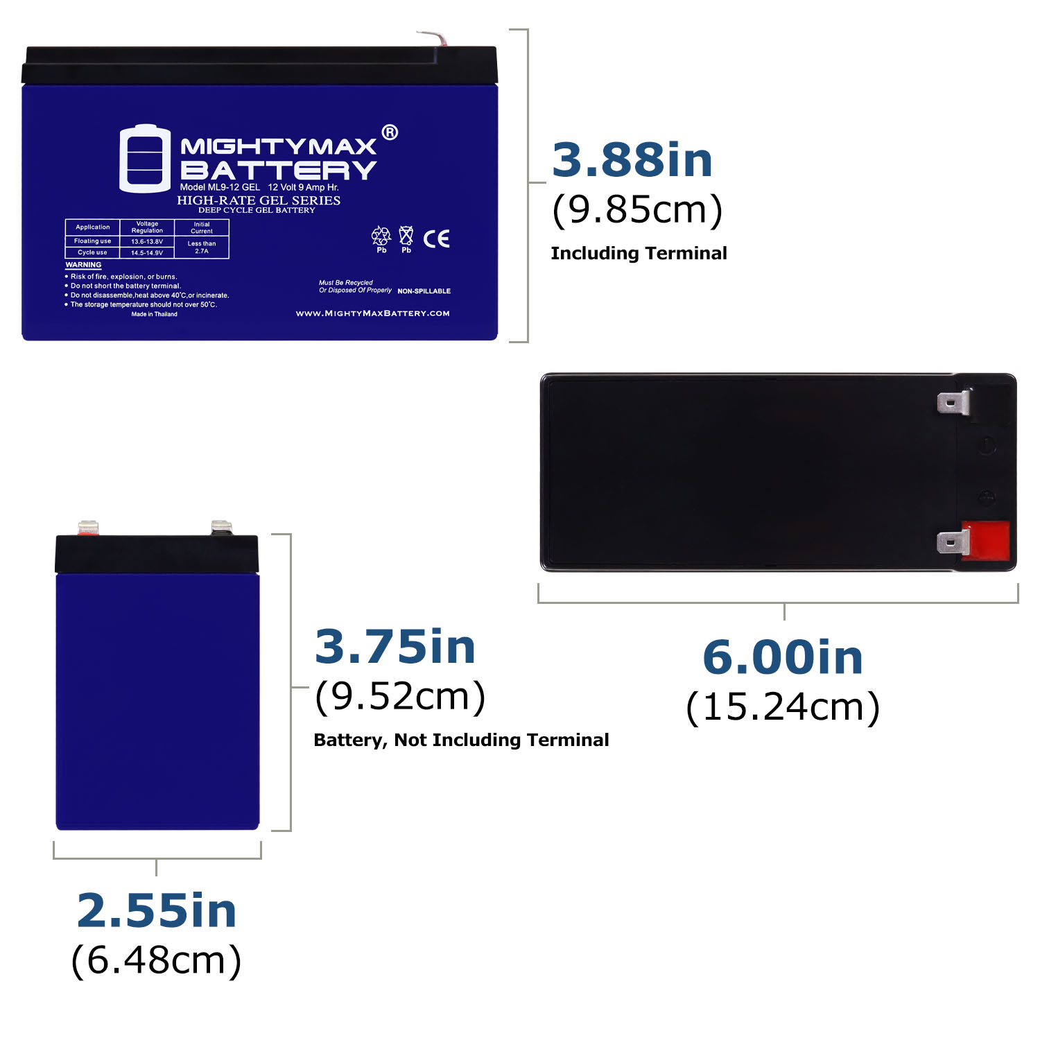 Mighty Max 12V 9AH GEL F2 Replacement Battery Compatible with Razor ZR350 - Picture 2 of 6