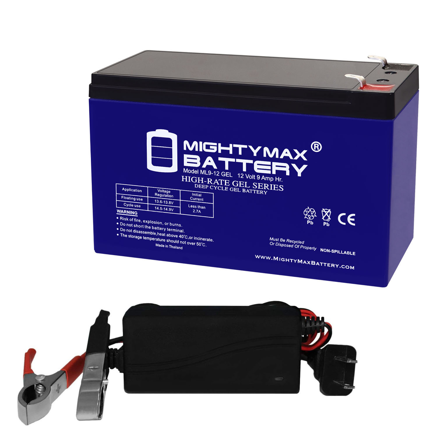 Mighty Max 12V 9AH GEL F2 Battery Replaces APC Back-UPS ES BE500R + 12V Charger - Picture 1 of 6