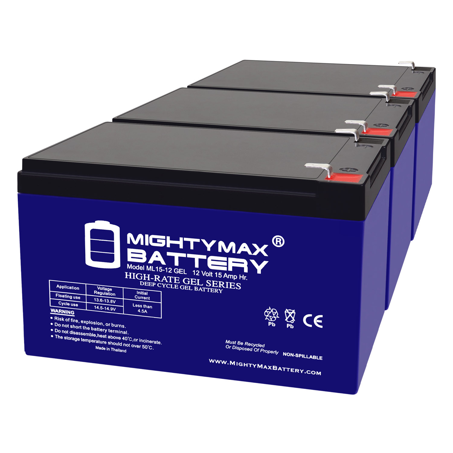Mighty Max 12V 15AH GEL F2 Replaces Champion Generator 7000 Battery - 3 Pack - Picture 1 of 6
